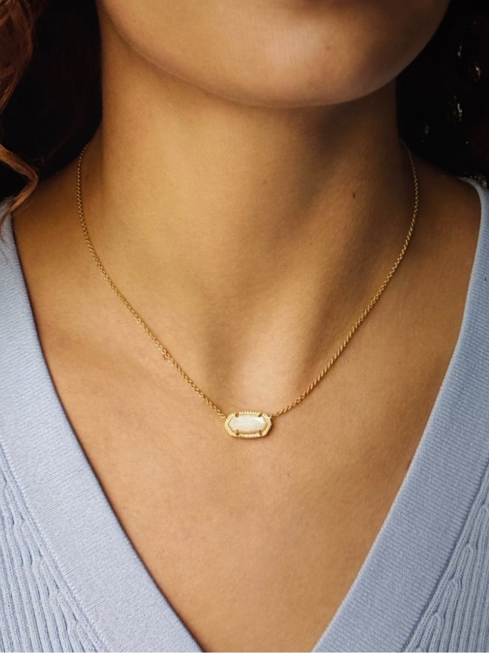 Kendra Scott Gold Necklace with Ivory-White Faceted Pendant